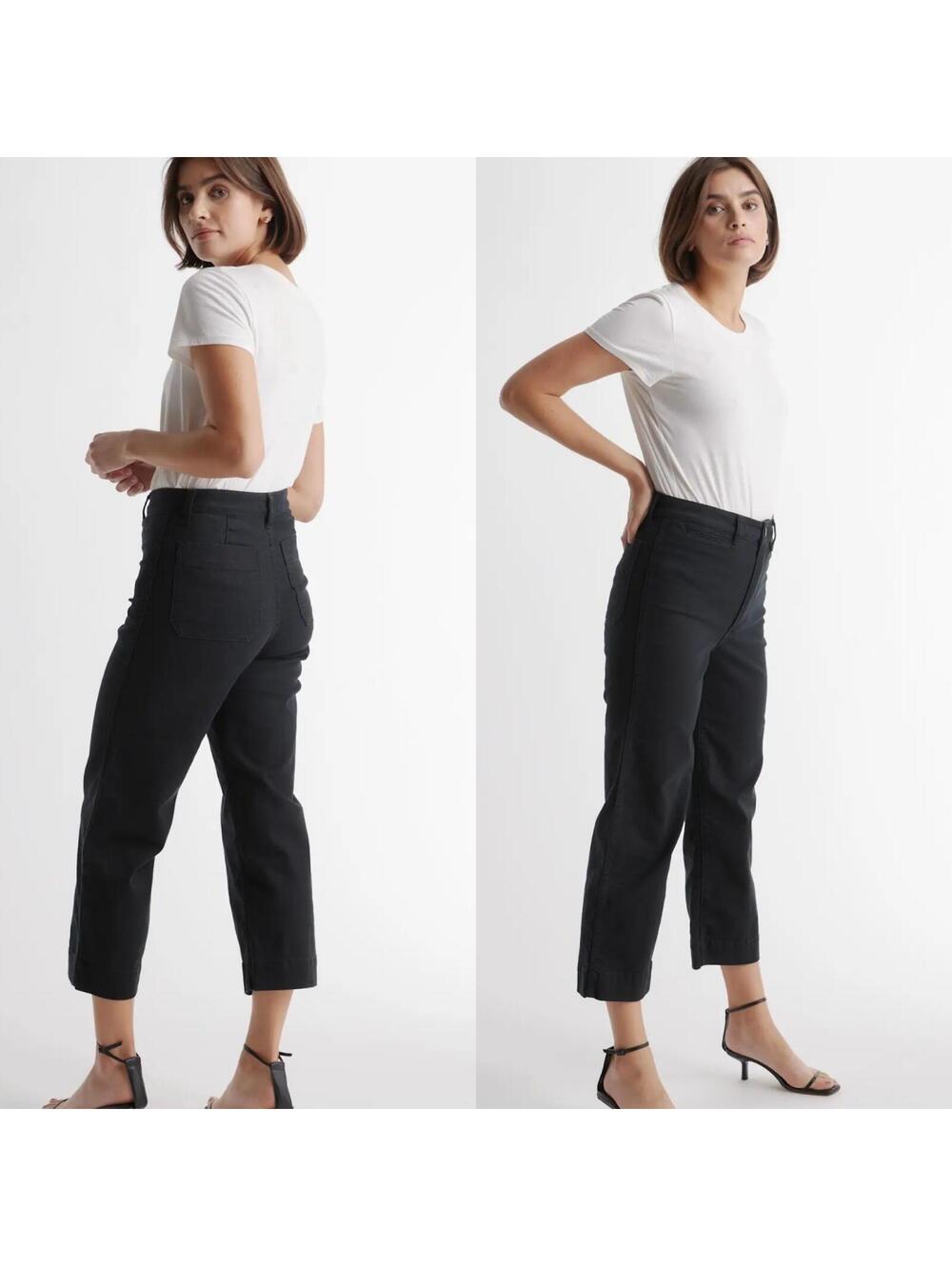 QUINCE Organic Stretch Cotton Twill Wide-Leg Crop Pants Black Women’s size 29 - Picture 12 of 14
